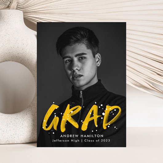 Moderne gele schilderplaatfoto Afstuderen Aankondiging