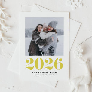 Moderne gele Typografie Happy Nieuwjaar 2022 Foto Feestdagen Kaart