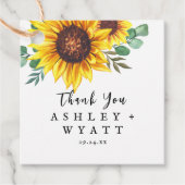 Moderne gele zonnebloem bruiloft bedankjes labels (Voorkant)