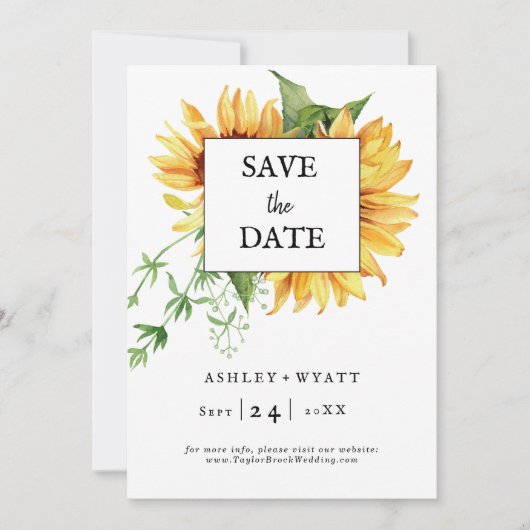 Moderne gele zonnebloem bruiloft flat Save the dat Date (Voorkant)
