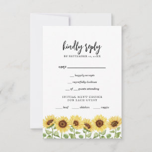 Moderne gele zonnebloem bruiloft RSVP kaartje