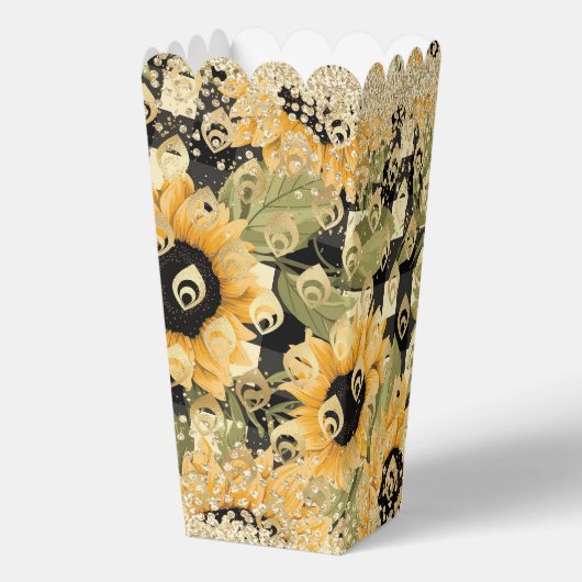 Moderne Gele Zonnebloem Dambord Goud Glitter Bedankdoosjes (Achterkant)