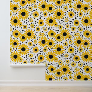 Moderne gele zonnebloem patroon behang
