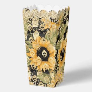 Moderne Gele Zonnebloem Schaakbord Goud Glitter Bedankdoosjes