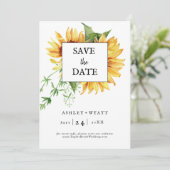 Moderne Gele Zonnebloem Trouwkaart Save The Date (Staand voorkant)