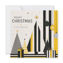 Moderne Gele Zwarte en Witte Kerstkaart