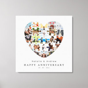Moderne Gelukkig Jubileum Hart Puzzel Collage Canvas Afdruk