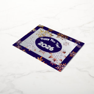 Moderne gelukkig nieuwjaar, kleurrijke sneeuwvlokk folie feestdagen briefkaart