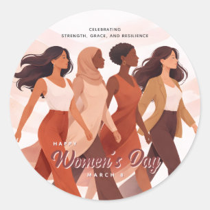 Moderne gelukkige viering van Internationale Vrouw Ronde Sticker
