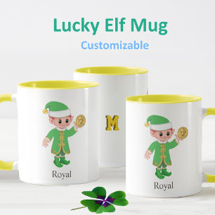 Moderne Geluks-Elf met Calligrafie & Monogram Mok