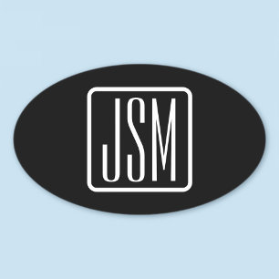 Moderne gemarkeerde initialen Zwart & Wit Ovale Sticker