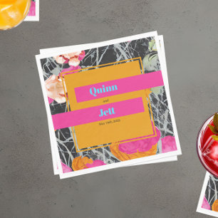 Moderne gemarmerde maximalistische bloemenbruiloft servet