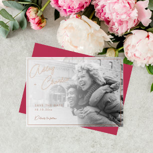 Moderne Gemengde Doopvont Magenta Roos Gold sparen Folie Uitnodiging