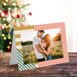 Moderne Gemengde Strepen Een Foto Kerst Kaart