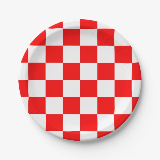 Moderne Geometric Red White Bold Checkers Papieren Bordje (Voorkant)