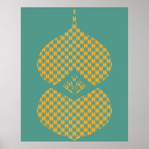 Moderne geometrisch gele turquoise uit het midden  poster