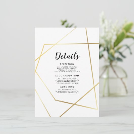 Moderne geometrisch gouden lijst gastinformatiekaa informatiekaartje (Staand voorkant)