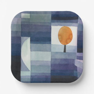 Moderne Geometrische Abstracte Blauwe Oranje Klee Papieren Bordje