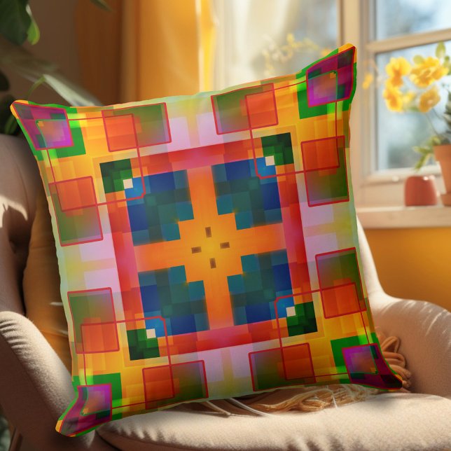 Moderne geometrische abstracte ontwerppiloot kussen (Pillow with an abstract geometric pattern in bold colors.)