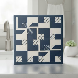 Moderne Geometrische Abstracte Pat#3 Marineblauw I Tegeltje
