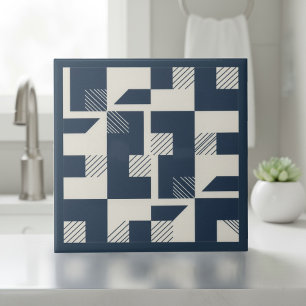 Moderne Geometrische Abstracte Pat#3 Marineblauw I Tegeltje