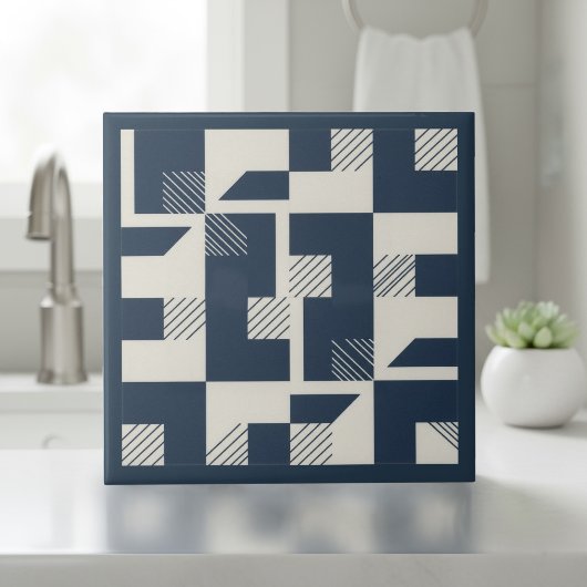 Moderne Geometrische Abstracte Pat#3 Marineblauw I Tegeltje