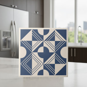 Moderne Geometrische Abstracte Pat#5 Navy ID1192 Tegeltje
