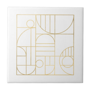 Moderne geometrische art Deco Faux Gold/White Desi Tegeltje