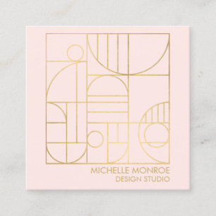 Moderne geometrische Art Deco namaak goud/roze ont Vierkante Visitekaartje