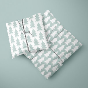 Moderne geometrische blauwe kerstboomafbeelding cadeaupapier