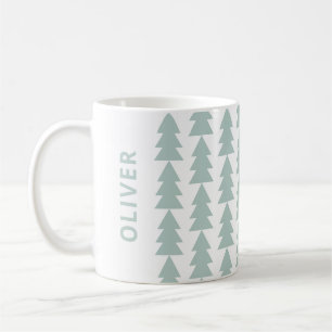 Moderne geometrische blauwe kerstboomafbeelding koffiemok