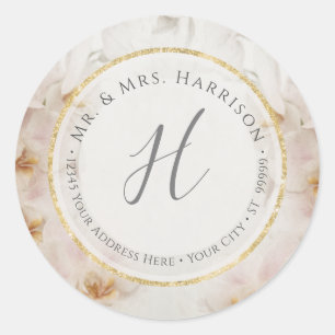 Moderne Geometrische Bloem Glanzend Gouden Adresla Ronde Sticker
