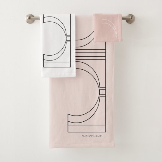 Moderne Geometrische Blush Roze Wit Bad Handdoek (Insitu)