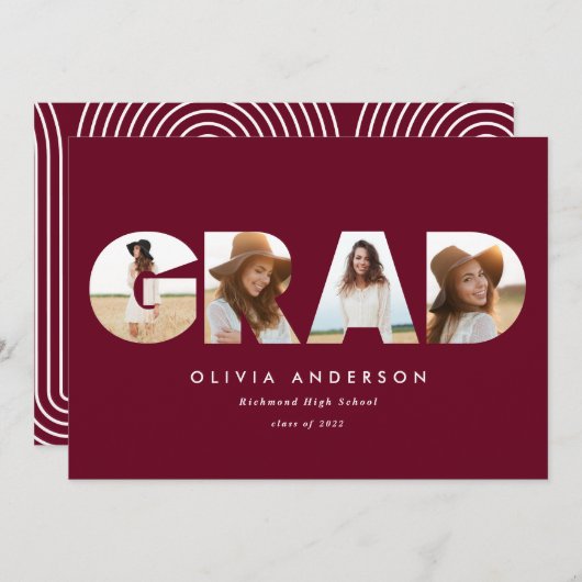 Moderne geometrische bogundy multi-foto afstuderen (Voorkant / Achterkant)