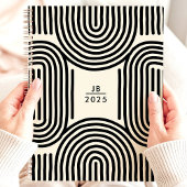 Moderne geometrische booglijnen 2025 monogram planner