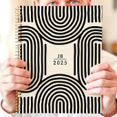 Moderne geometrische booglijnen 2025 monogram planner