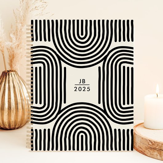 Moderne geometrische booglijnen 2025 monogram planner