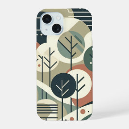 Moderne Geometrische Bos Midden Eeuw Kunst iPhone 15 Hoesje