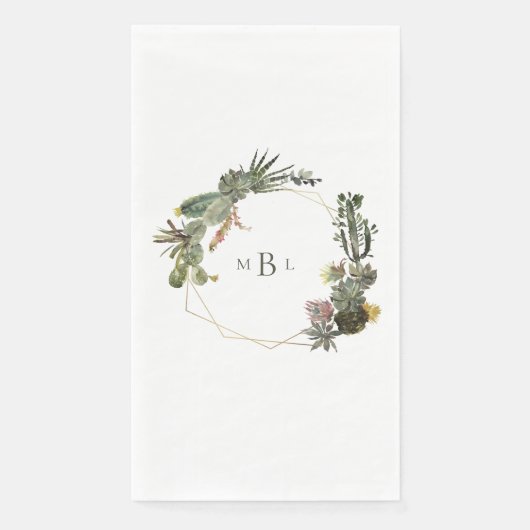 Moderne Geometrische Cactus Monogram Wit Custom Servet (Voorkant)