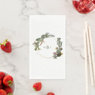 Moderne Geometrische Cactus Monogram Wit Custom Servet
