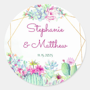 Moderne geometrische cactus vetplanten bloemenbrui ronde sticker