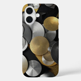 Moderne geometrische cirkels in goud en zilver iPhone 16 hoesje