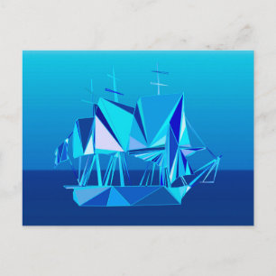 Moderne geometrische Clipper Ship, Cobalt Blue Briefkaart