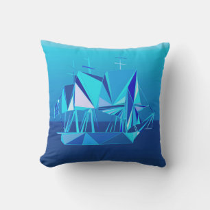 Moderne geometrische Clipper Ship, Cobalt Blue Buitenkussen