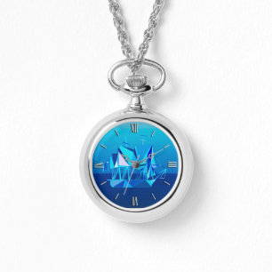 Moderne geometrische Clipper Ship, Cobalt Blue Horloge