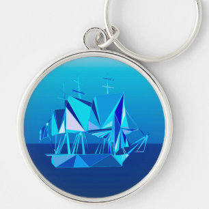 Moderne geometrische Clipper Ship, Cobalt Blue Sleutelhanger