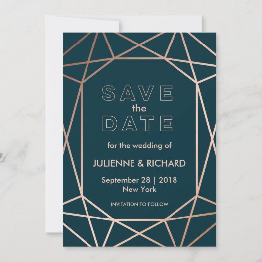 Moderne Geometrische Diamant Bruiloft Bewaar de Da Save The Date (Voorkant)