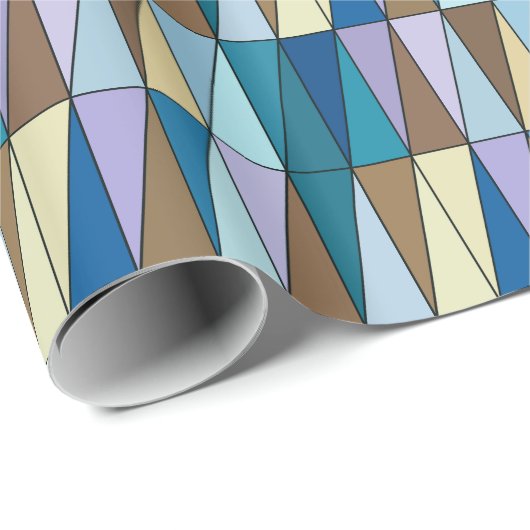 Moderne geometrische driehoeken, blauw en koffie-b cadeaupapier (Rol Hoek)