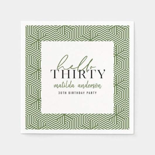 Moderne geometrische en script 30e verjaardag servet (Voorkant)