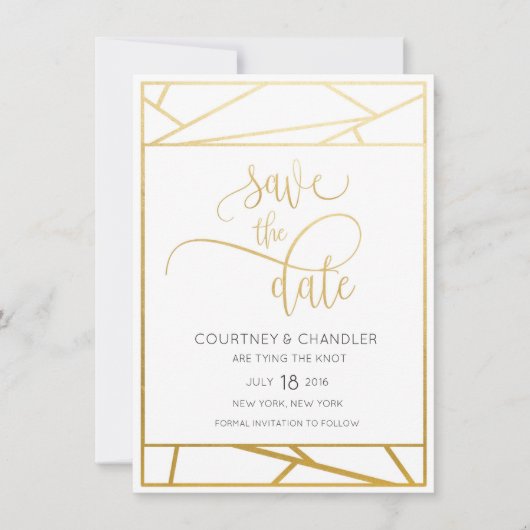Moderne Geometrische Faux Gold Save the Date (Voorkant)